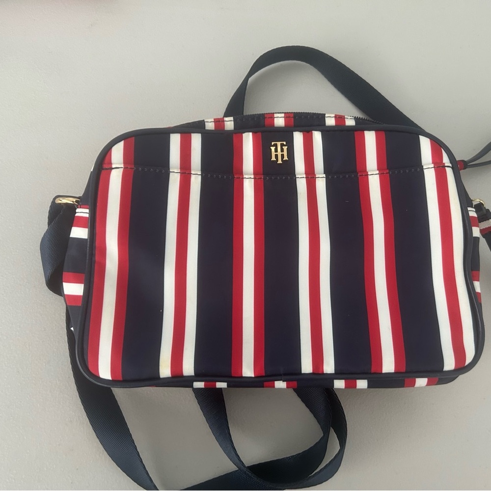 Tommy Hilfiger Red and White Striped Crossbody Bag